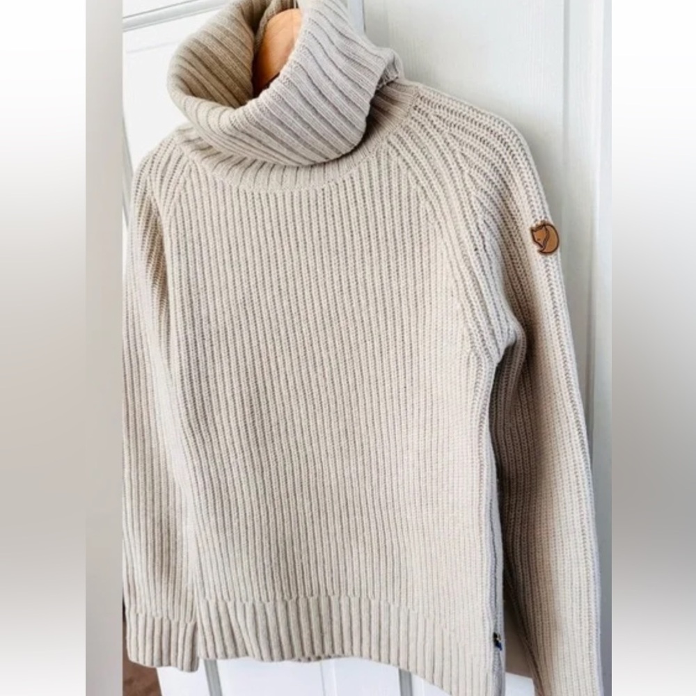 Fjallraven Ovik wool roll neck Women's Cream Turtleneck ribbed Sweater size XS - Picture 5 of 14